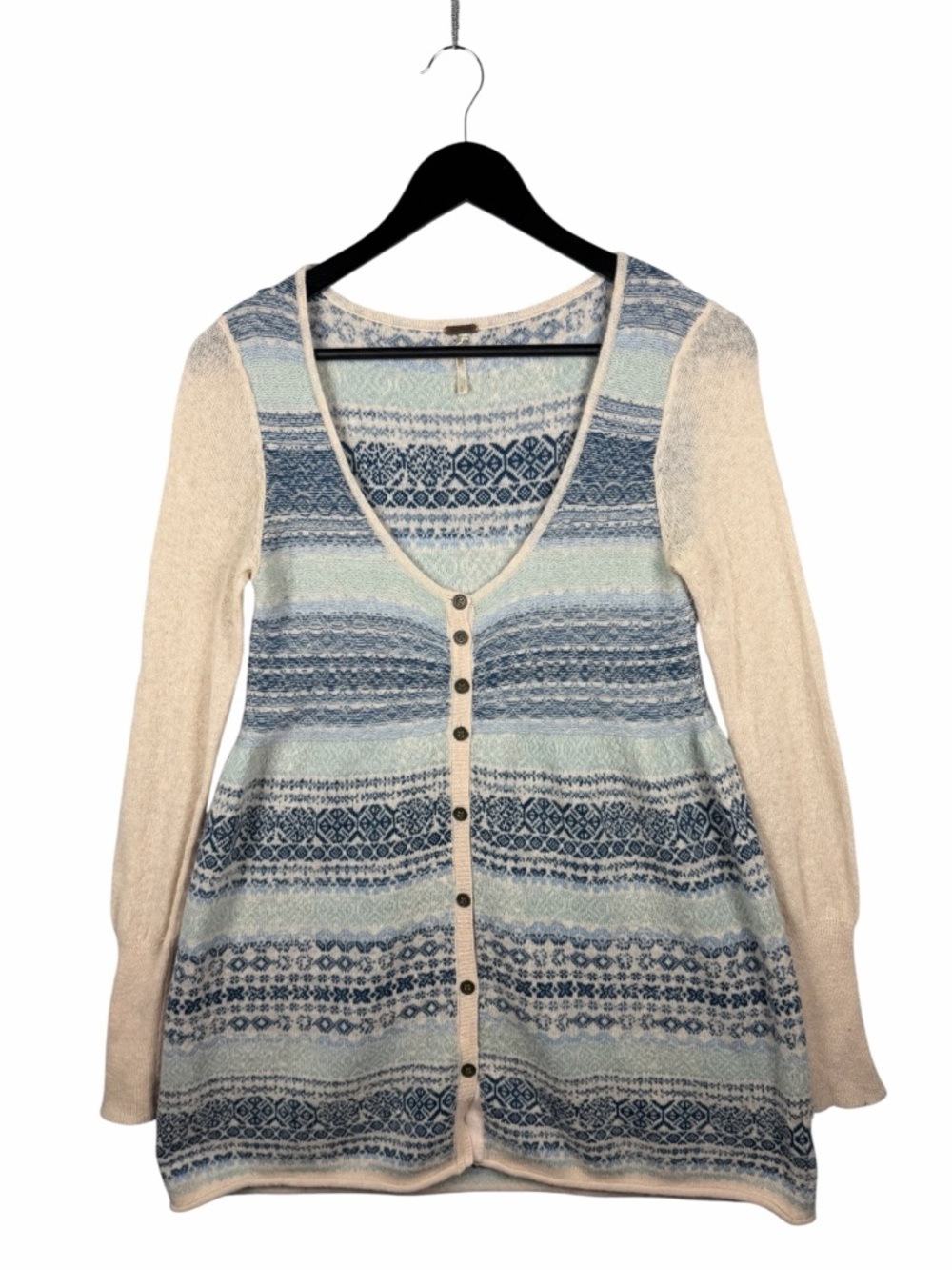 FREE‎ PEOPLE Wool Angora Blend Nordic Button Front Sweater Cardigan Tunic Sz S